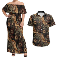 Batik Pedalaman Semen Lereng Style Couples Matching Off Shoulder Maxi Dress and Hawaiian Shirt Indonesian Traditional Pattern LT01 Black - Polynesian Pride