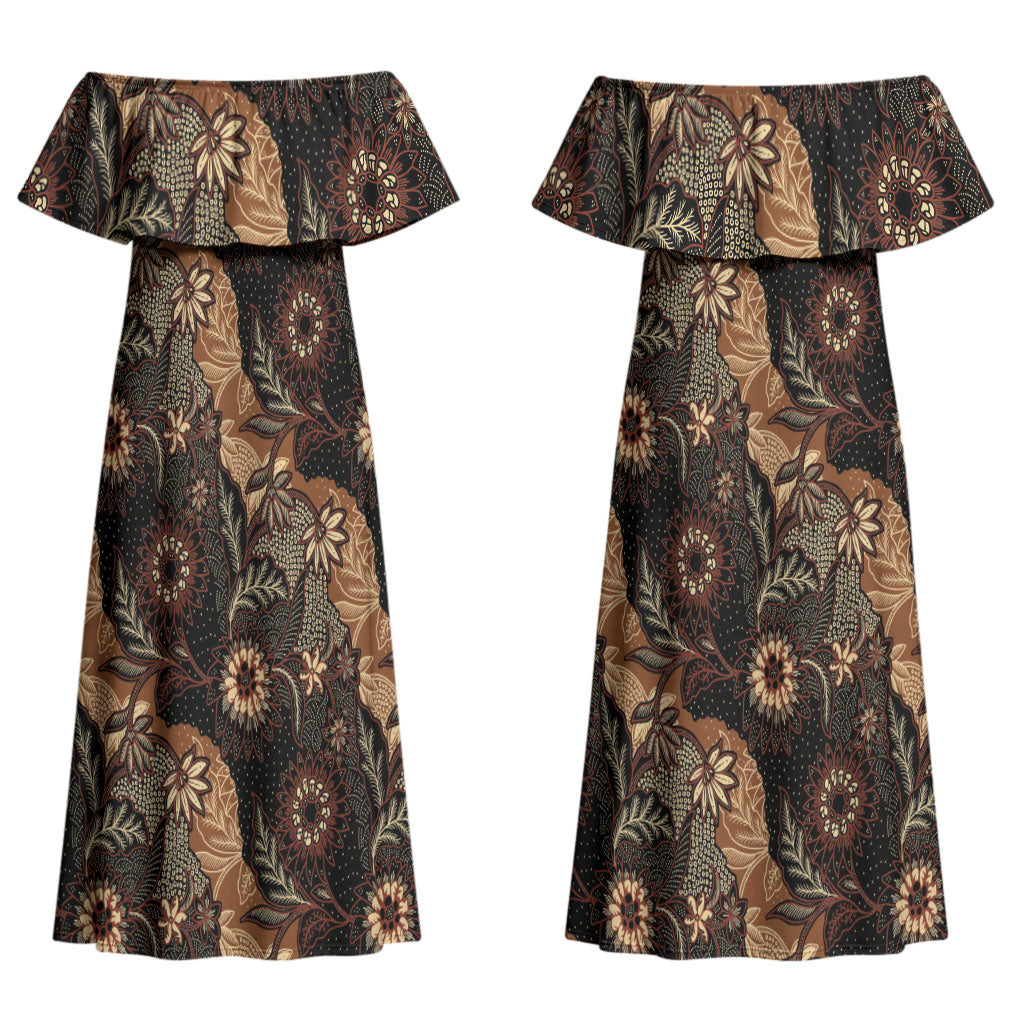 Batik Pedalaman Semen Lereng Style Couples Matching Off Shoulder Maxi Dress and Hawaiian Shirt Indonesian Traditional Pattern LT01 - Polynesian Pride