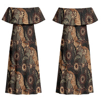 Batik Pedalaman Semen Lereng Style Couples Matching Off Shoulder Maxi Dress and Hawaiian Shirt Indonesian Traditional Pattern LT01 - Polynesian Pride