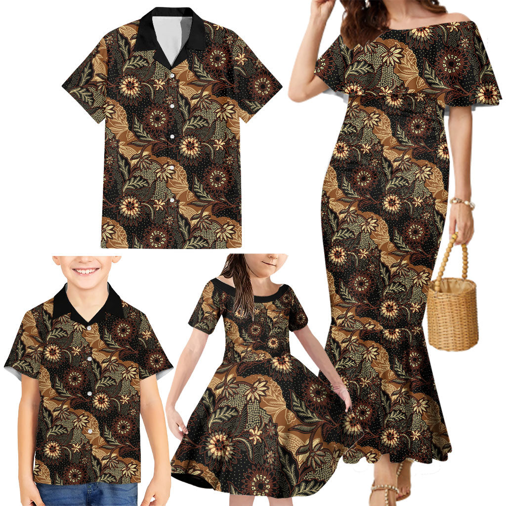 Batik Pedalaman Semen Lereng Style Family Matching Mermaid Dress and Hawaiian Shirt Indonesian Traditional Pattern