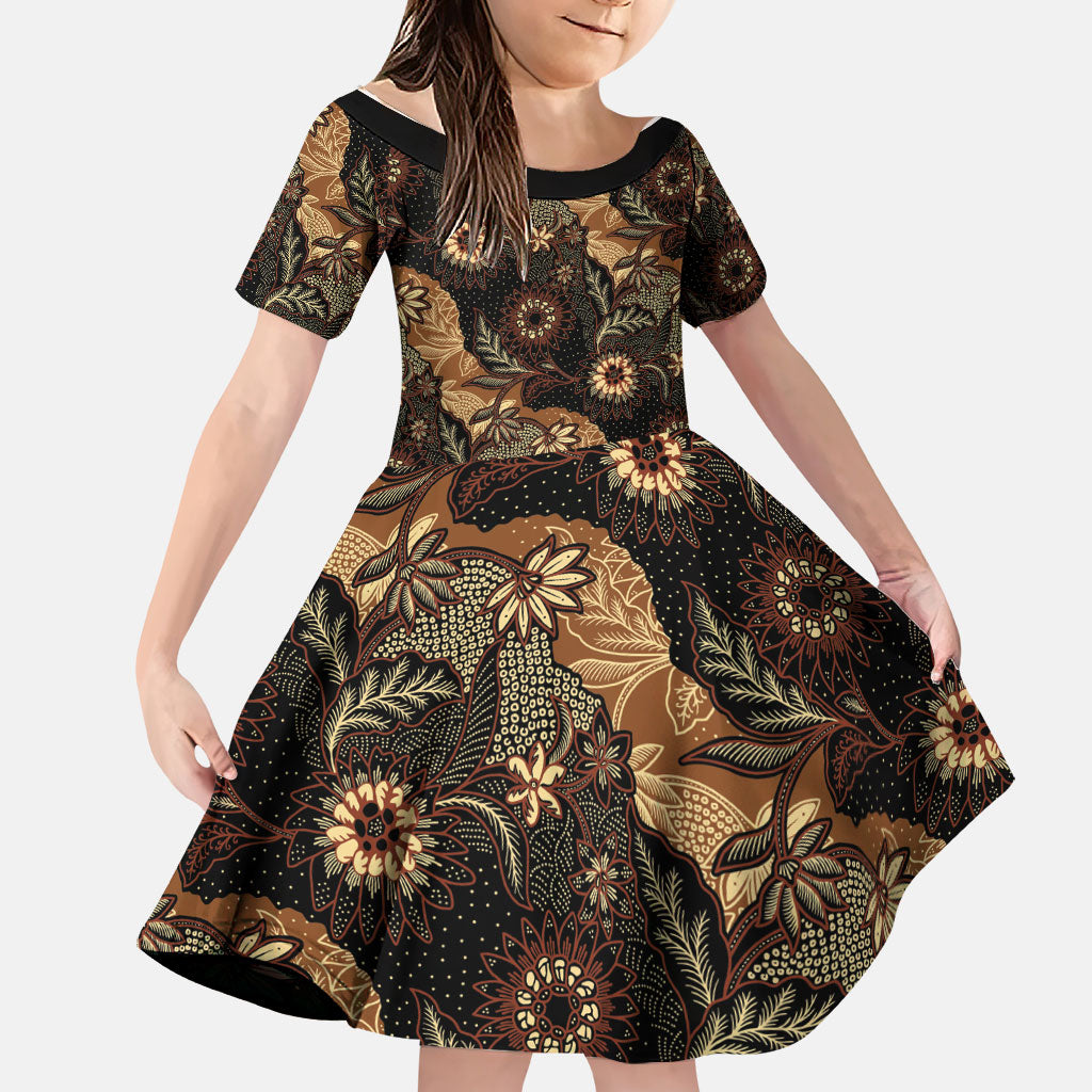 Batik Pedalaman Semen Lereng Style Family Matching Off The Shoulder Long Sleeve Dress and Hawaiian Shirt Indonesian Traditional Pattern