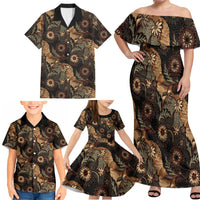 Batik Pedalaman Semen Lereng Style Family Matching Off Shoulder Maxi Dress and Hawaiian Shirt Indonesian Traditional Pattern LT01 - Polynesian Pride