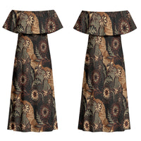 Batik Pedalaman Semen Lereng Style Family Matching Off Shoulder Maxi Dress and Hawaiian Shirt Indonesian Traditional Pattern LT01 Mom's Dress Black - Polynesian Pride
