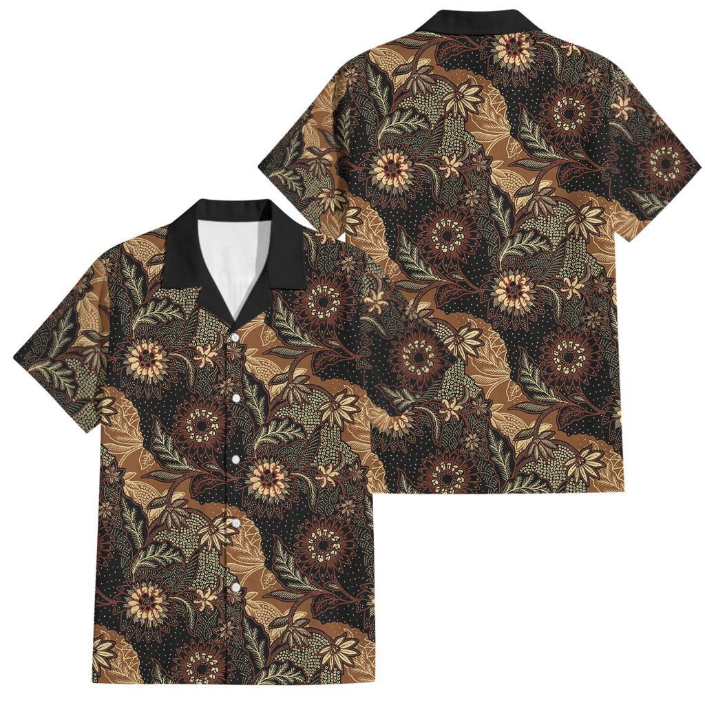 Batik Pedalaman Semen Lereng Style Family Matching Off Shoulder Maxi Dress and Hawaiian Shirt Indonesian Traditional Pattern LT01 Dad's Shirt - Short Sleeve Black - Polynesian Pride
