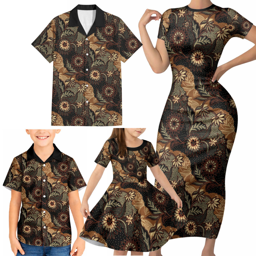 Batik Pedalaman Semen Lereng Style Family Matching Short Sleeve Bodycon Dress and Hawaiian Shirt Indonesian Traditional Pattern LT01 - Polynesian Pride