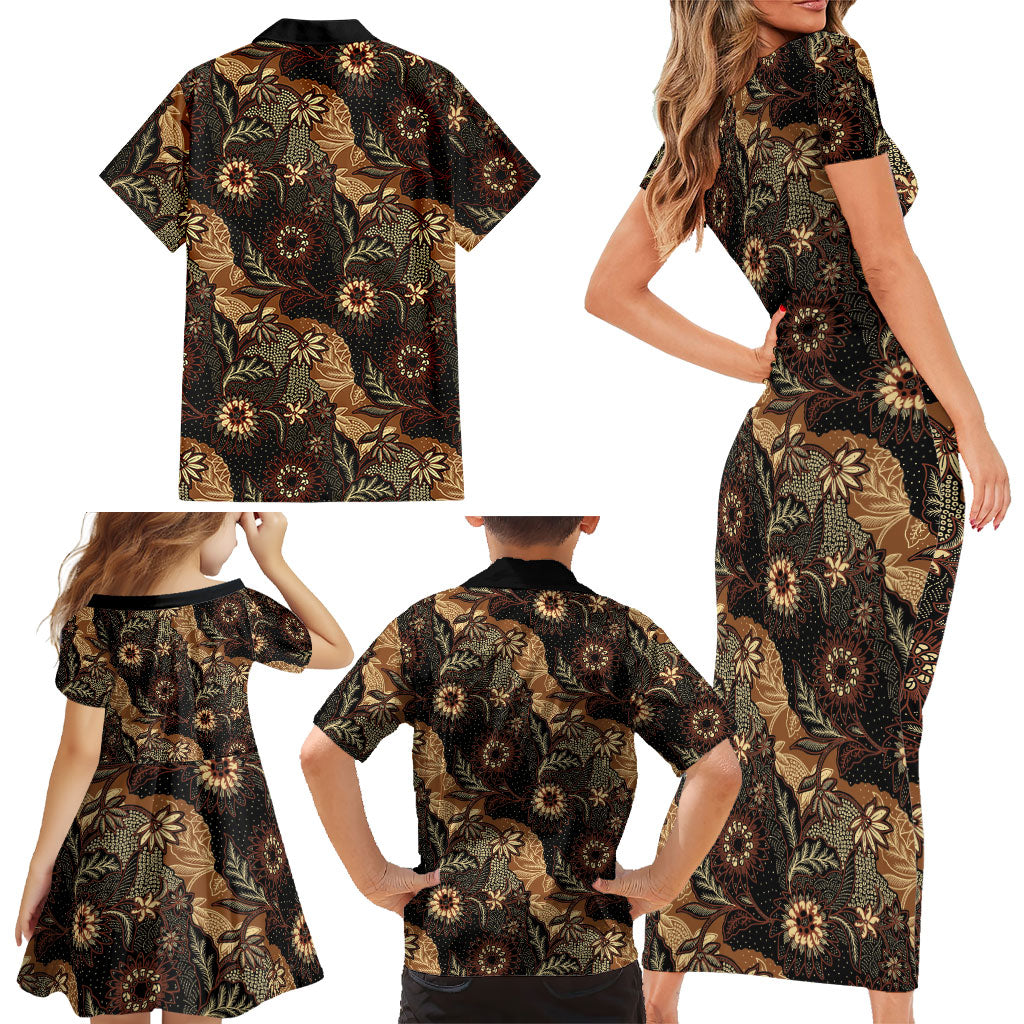 Batik Pedalaman Semen Lereng Style Family Matching Short Sleeve Bodycon Dress and Hawaiian Shirt Indonesian Traditional Pattern