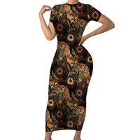 Batik Pedalaman Semen Lereng Style Family Matching Short Sleeve Bodycon Dress and Hawaiian Shirt Indonesian Traditional Pattern