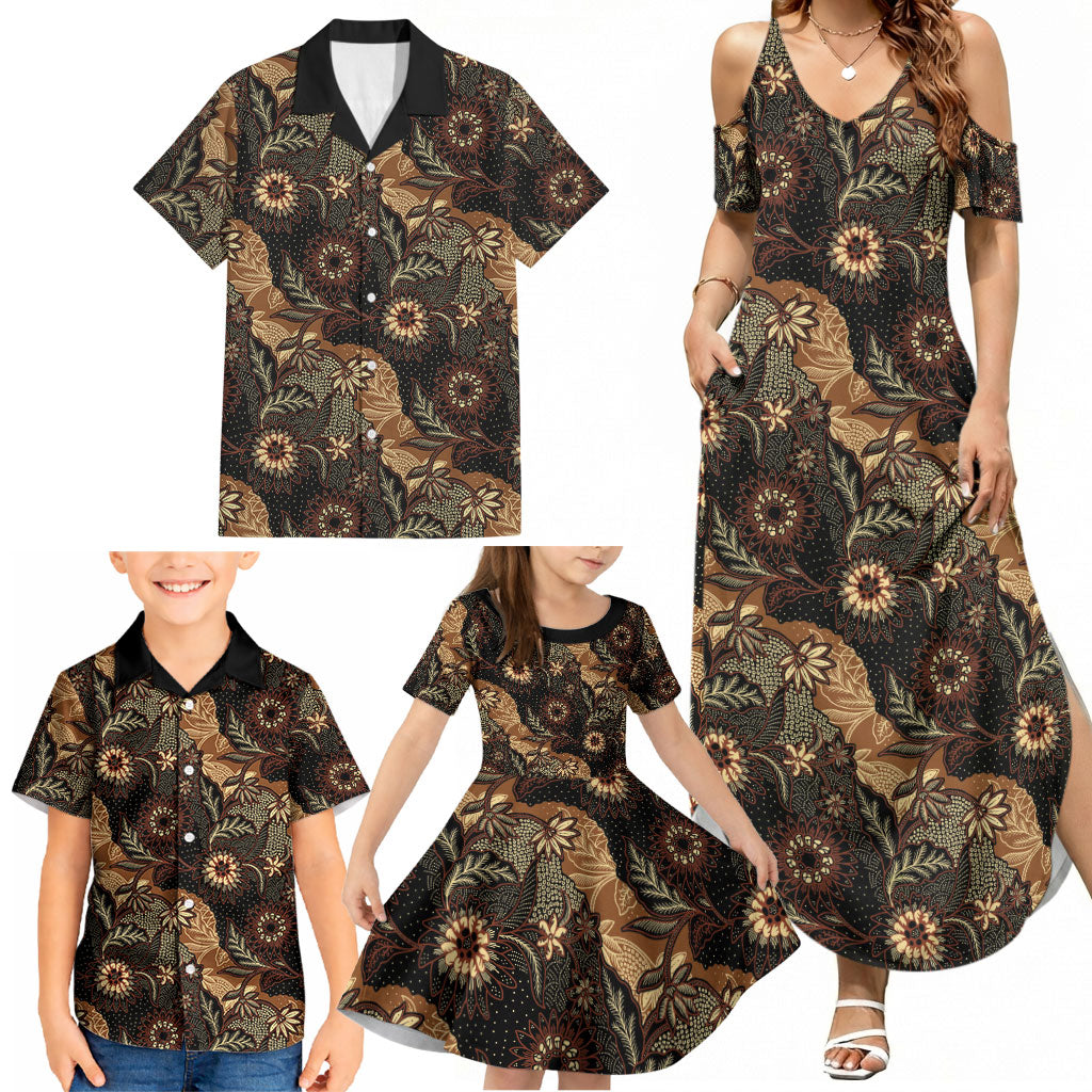 Batik Pedalaman Semen Lereng Style Family Matching Summer Maxi Dress and Hawaiian Shirt Indonesian Traditional Pattern LT01 - Polynesian Pride