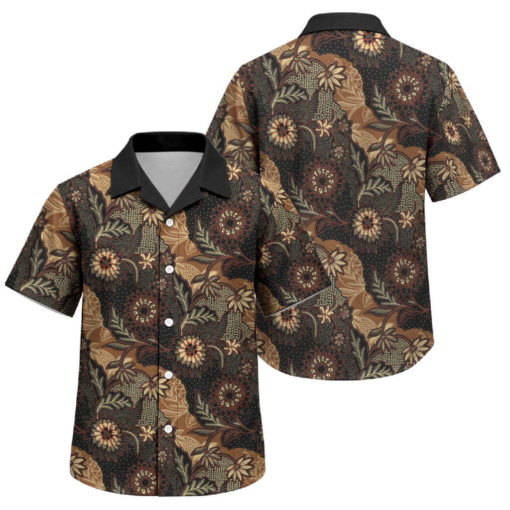 Batik Pedalaman Semen Lereng Style Family Matching Summer Maxi Dress and Hawaiian Shirt Indonesian Traditional Pattern LT01 Son's Shirt Black - Polynesian Pride
