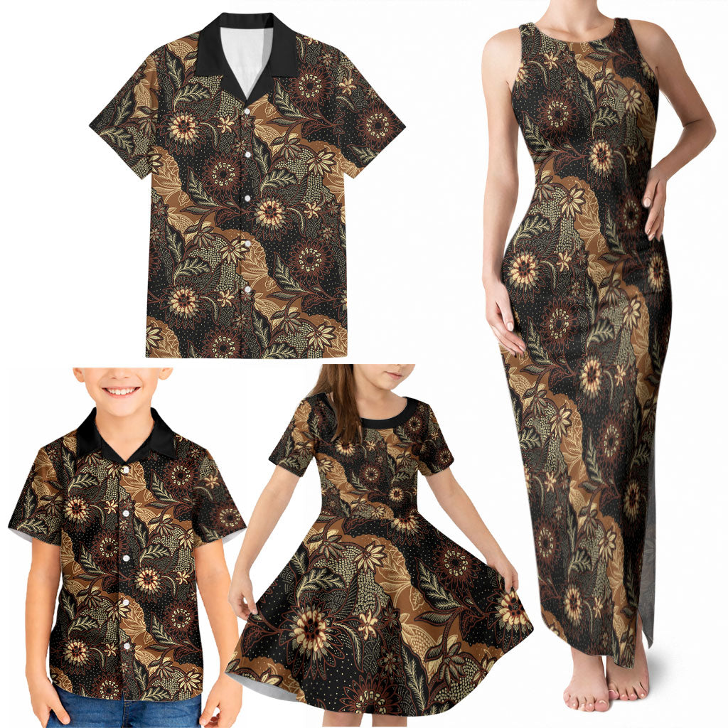 Batik Pedalaman Semen Lereng Style Family Matching Tank Maxi Dress and Hawaiian Shirt Indonesian Traditional Pattern LT01 - Polynesian Pride
