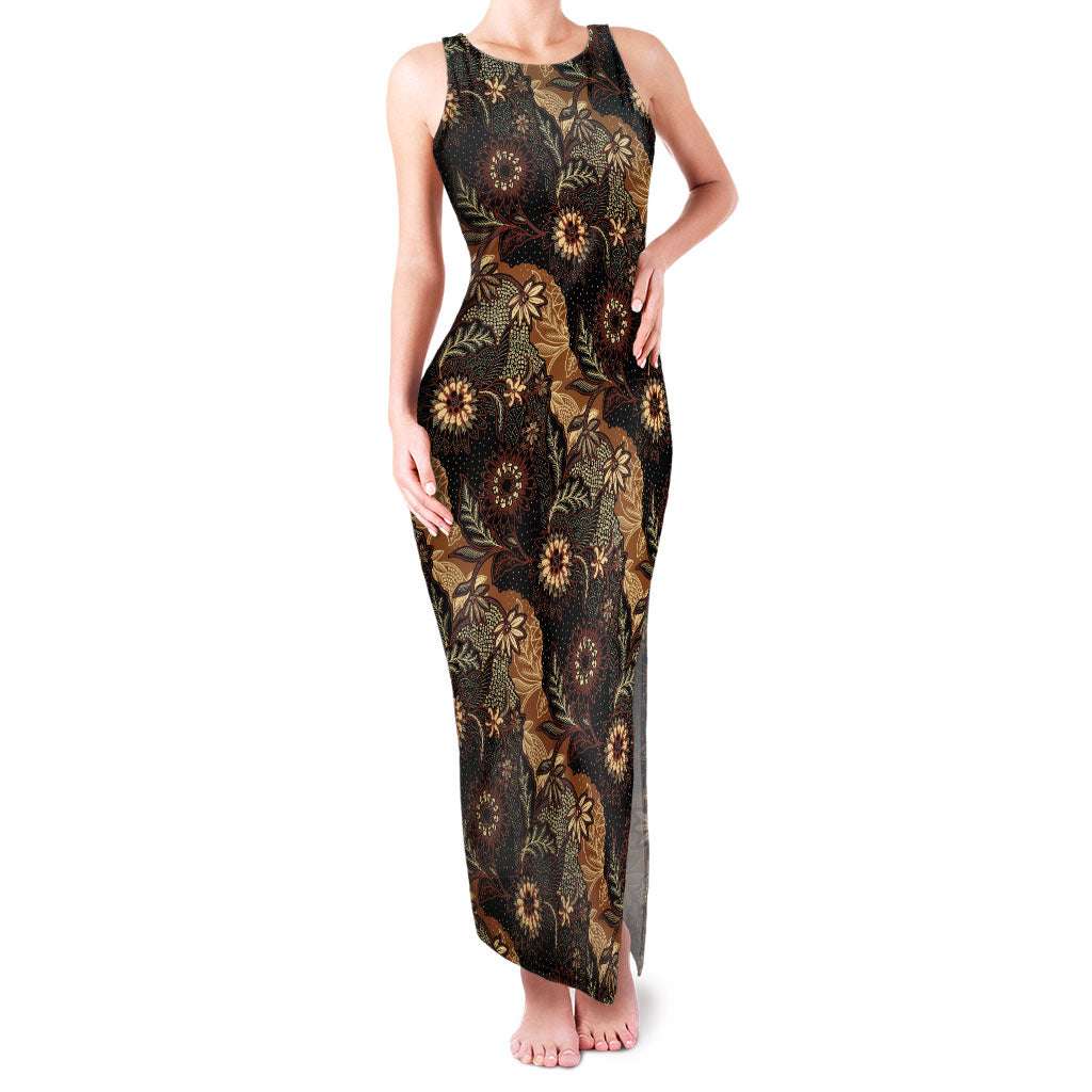 Batik Pedalaman Semen Lereng Style Family Matching Tank Maxi Dress and Hawaiian Shirt Indonesian Traditional Pattern