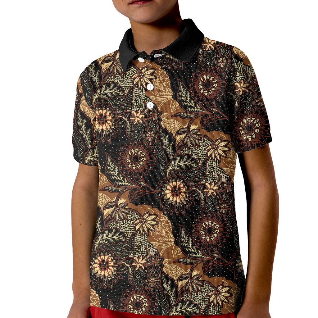 Batik Pedalaman Semen Lereng Style Kid Polo Shirt Indonesian Traditional Pattern LT01 Kid Black - Polynesian Pride
