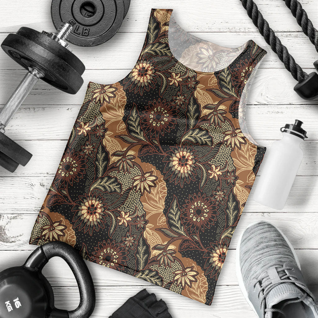 Batik Pedalaman Semen Lereng Style Men Tank Top Indonesian Traditional Pattern