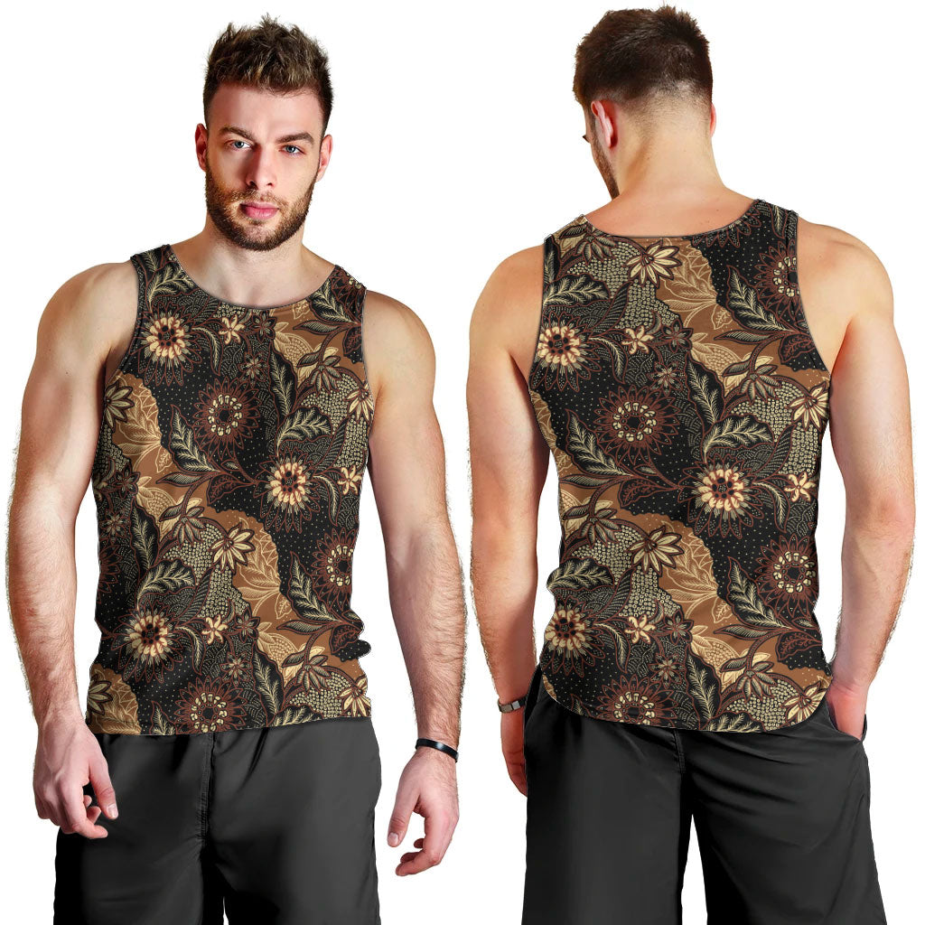 Batik Pedalaman Semen Lereng Style Men Tank Top Indonesian Traditional Pattern