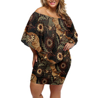 Batik Pedalaman Semen Lereng Style Off Shoulder Short Dress Indonesian Traditional Pattern