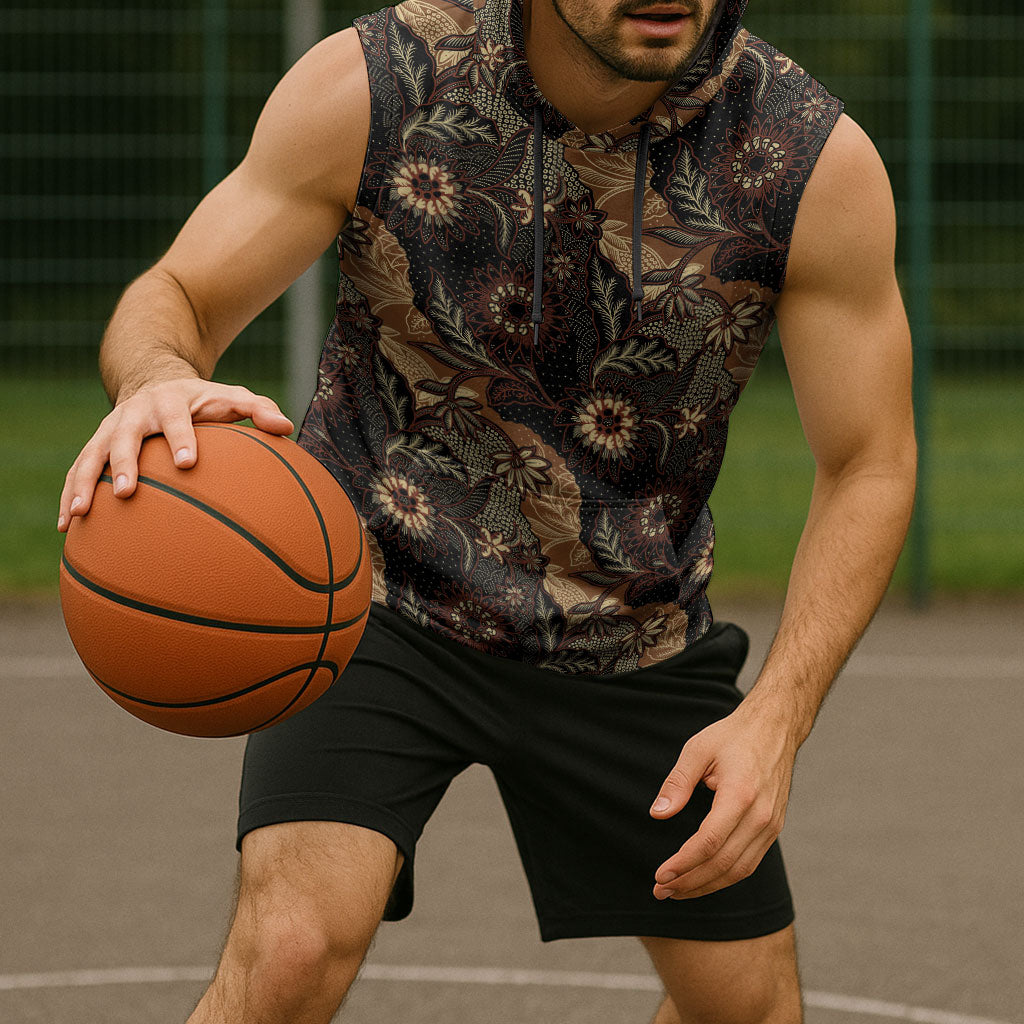 Batik Pedalaman Semen Lereng Style Sleeveless Hoodie Indonesian Traditional Pattern