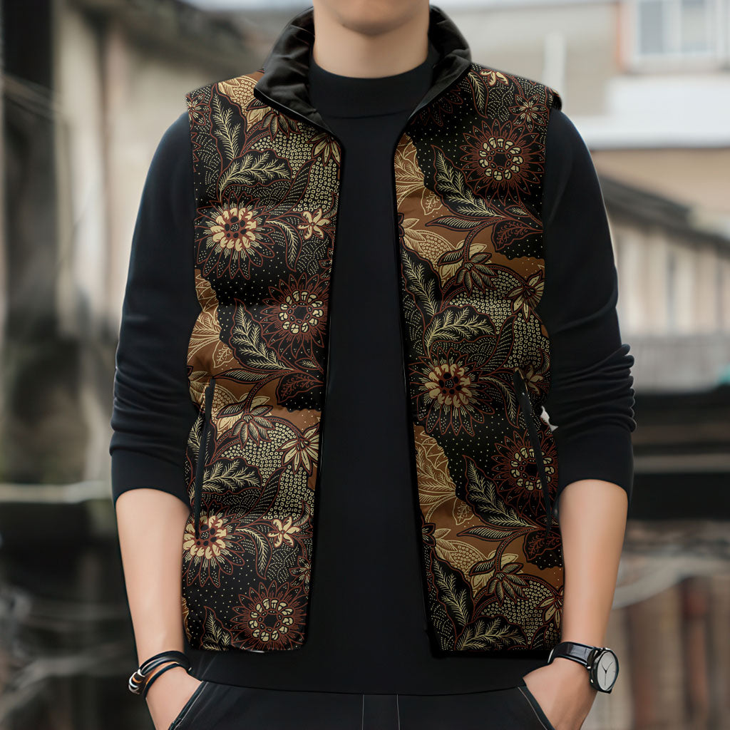 Batik Pedalaman Semen Lereng Style Sleeveless Puffer Jacket Indonesian Traditional Pattern