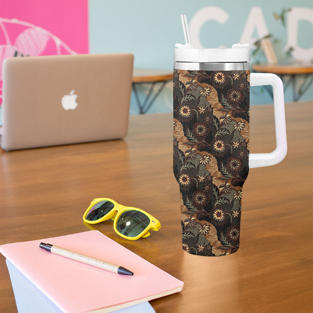 Batik Pedalaman Semen Lereng Style Tumbler With Handle Indonesian Traditional Pattern