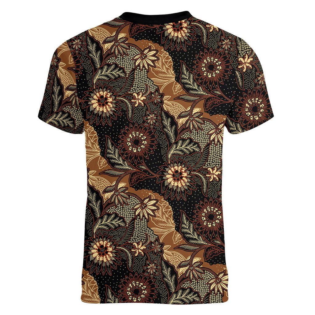Batik Pedalaman Semen Lereng Style Women V-Neck T-Shirt Indonesian Traditional Pattern LT01 - Polynesian Pride