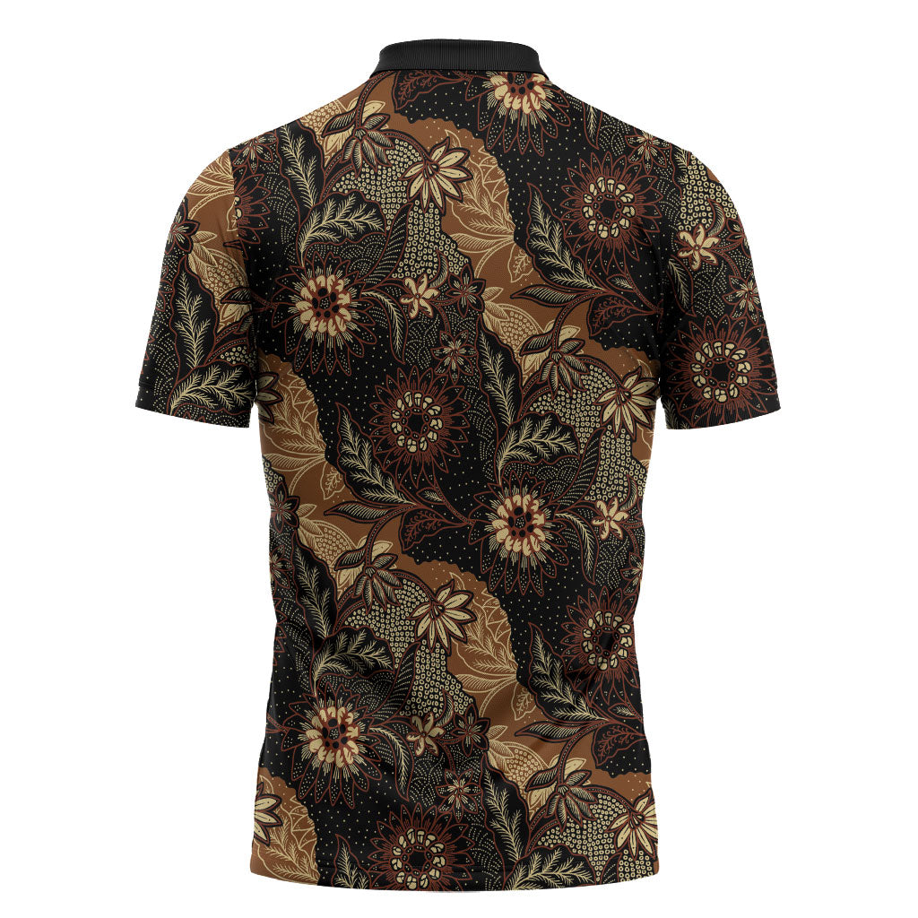 Batik Pedalaman Semen Lereng Style Zipper Polo Shirt Indonesian Traditional Pattern