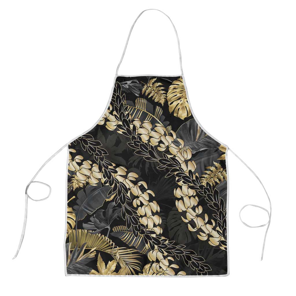 Gold Tropical Leaves Hawaii Mikioi Lei Apron Luxury Stylized - Polynesian Pride
