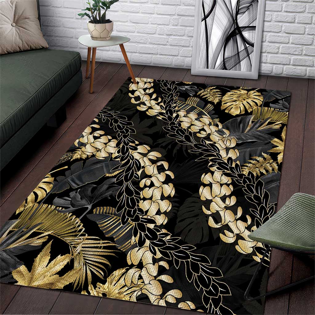 Gold Tropical Leaves Hawaii Mikioi Lei Area Rug Luxury Stylized - Polynesian Pride