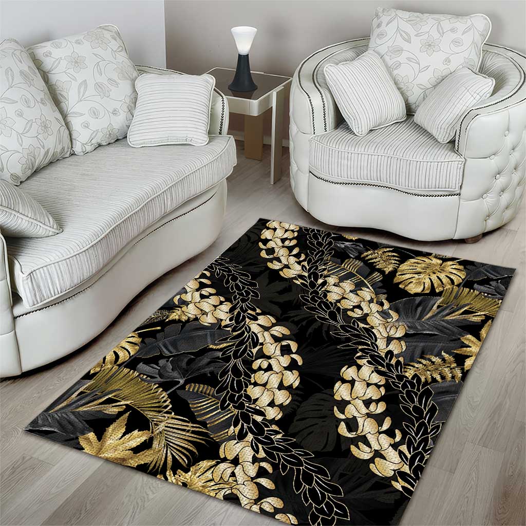 Gold Tropical Leaves Hawaii Mikioi Lei Area Rug Luxury Stylized - Polynesian Pride