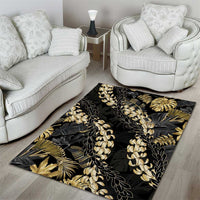 Gold Tropical Leaves Hawaii Mikioi Lei Area Rug Luxury Stylized - Polynesian Pride