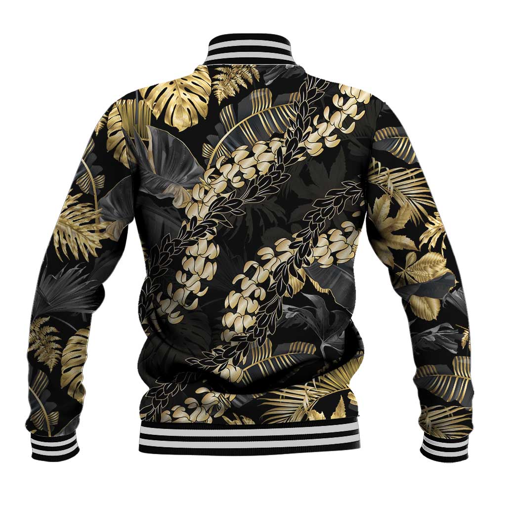 Gold Tropical Leaves Hawaii Mikioi Lei Baseball Jacket Luxury Stylized - Polynesian Pride