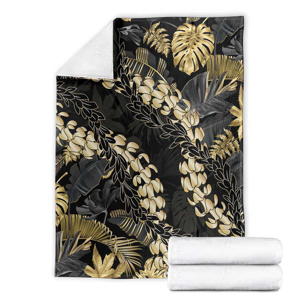 Gold Tropical Leaves Hawaii Mikioi Lei Blanket Luxury Stylized - Polynesian Pride