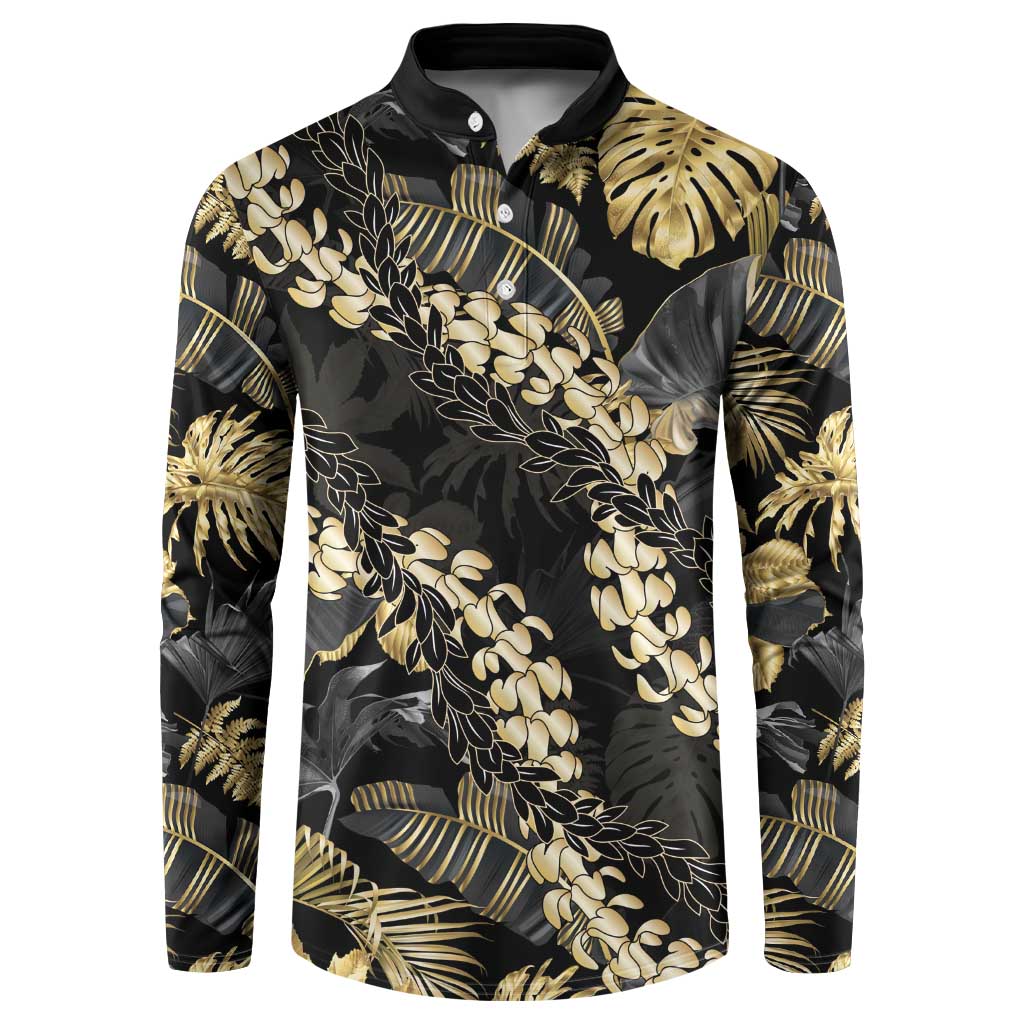 Gold Tropical Leaves Hawaii Mikioi Lei Button Sweatshirt Luxury Stylized - Polynesian Pride