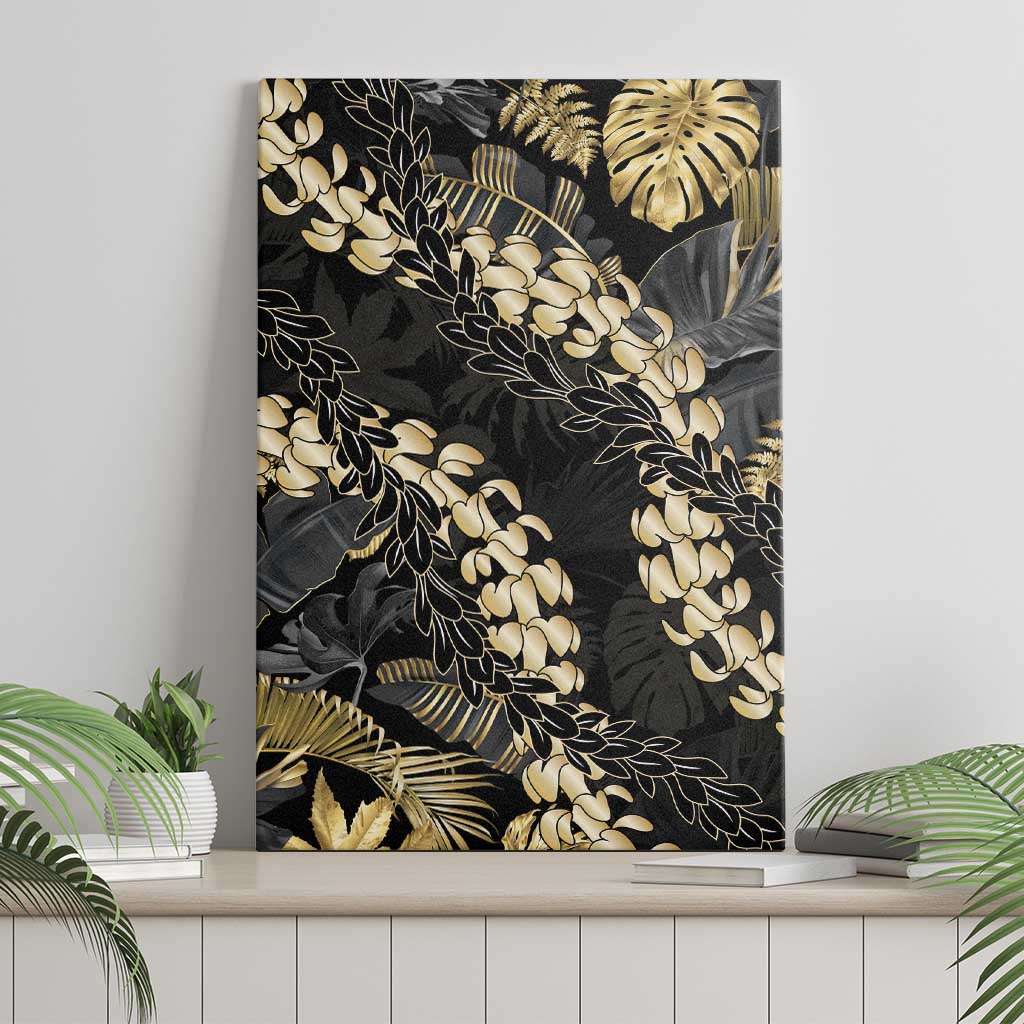 Gold Tropical Leaves Hawaii Mikioi Lei Canvas Wall Art Luxury Stylized - Polynesian Pride