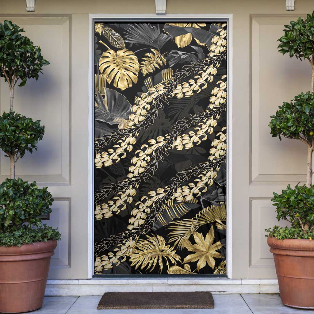 Gold Tropical Leaves Hawaii Mikioi Lei Door Cover Luxury Stylized - Polynesian Pride