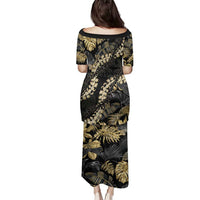 Gold Tropical Leaves Hawaii Mikioi Lei Family Matching Puletasi and Hawaiian Shirt Luxury Stylized - Polynesian Pride