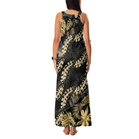 Gold Tropical Leaves Hawaii Mikioi Lei Family Matching Tank Maxi Dress and Hawaiian Shirt Luxury Stylized - Polynesian Pride