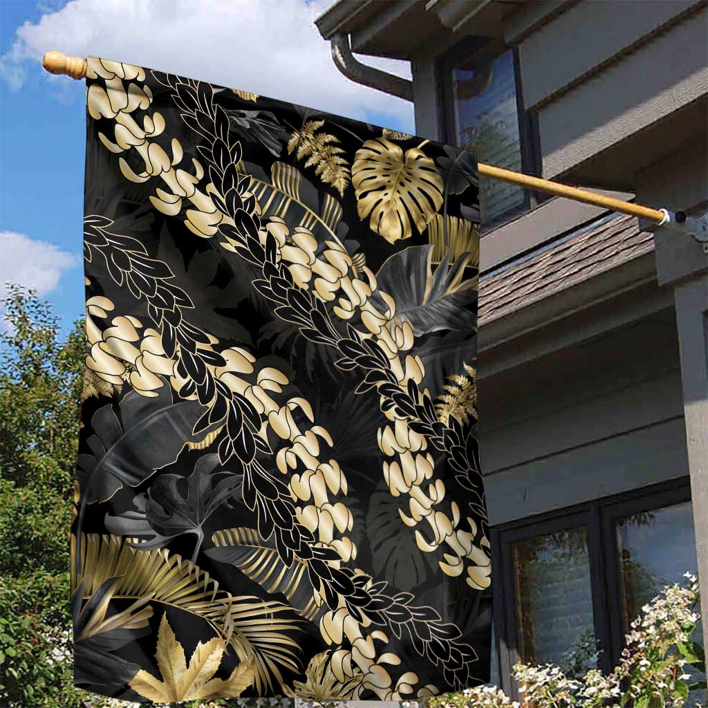 Gold Tropical Leaves Hawaii Mikioi Lei Garden Flag Luxury Stylized - Polynesian Pride