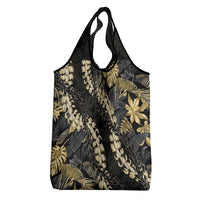 Gold Tropical Leaves Hawaii Mikioi Lei Grocery Bag Luxury Stylized - Polynesian Pride