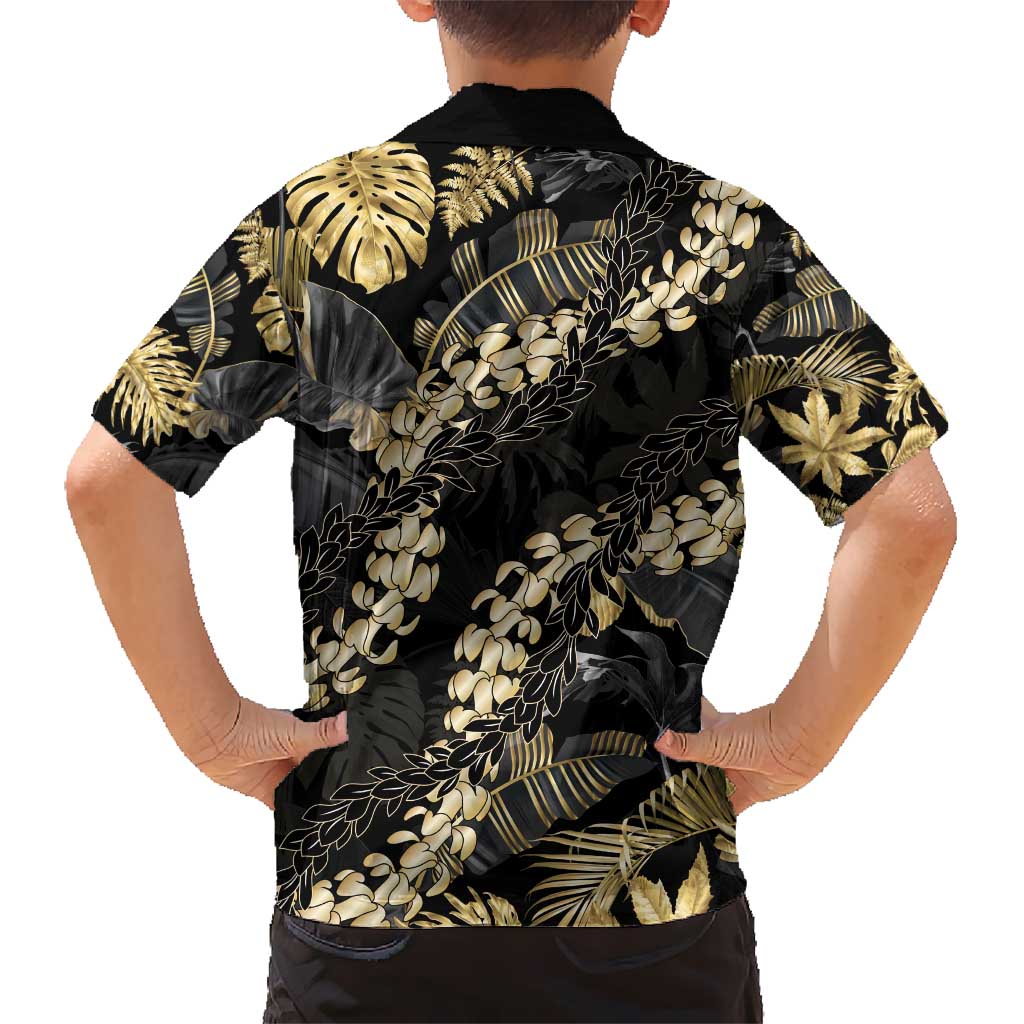 Gold Tropical Leaves Hawaii Mikioi Lei Hawaiian Shirt Luxury Stylized - Polynesian Pride