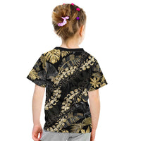 Gold Tropical Leaves Hawaii Mikioi Lei Kid T Shirt Luxury Stylized - Polynesian Pride