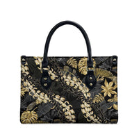 Gold Tropical Leaves Hawaii Mikioi Lei Leather Bag Luxury Stylized - Polynesian Pride