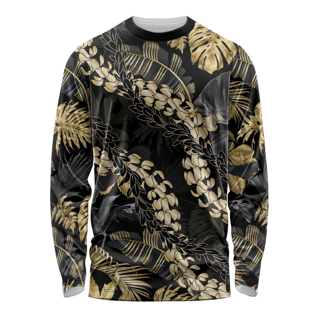 Gold Tropical Leaves Hawaii Mikioi Lei Long Sleeve Shirt Luxury Stylized - Polynesian Pride