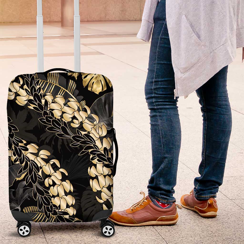 Gold Tropical Leaves Hawaii Mikioi Lei Luggage Cover Luxury Stylized - Polynesian Pride