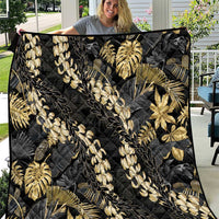Gold Tropical Leaves Hawaii Mikioi Lei Quilt Luxury Stylized - Polynesian Pride