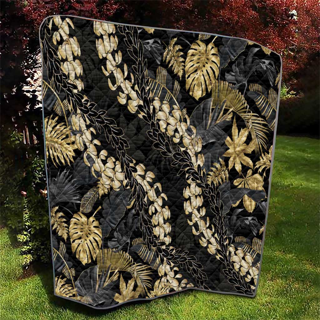 Gold Tropical Leaves Hawaii Mikioi Lei Quilt Luxury Stylized - Polynesian Pride