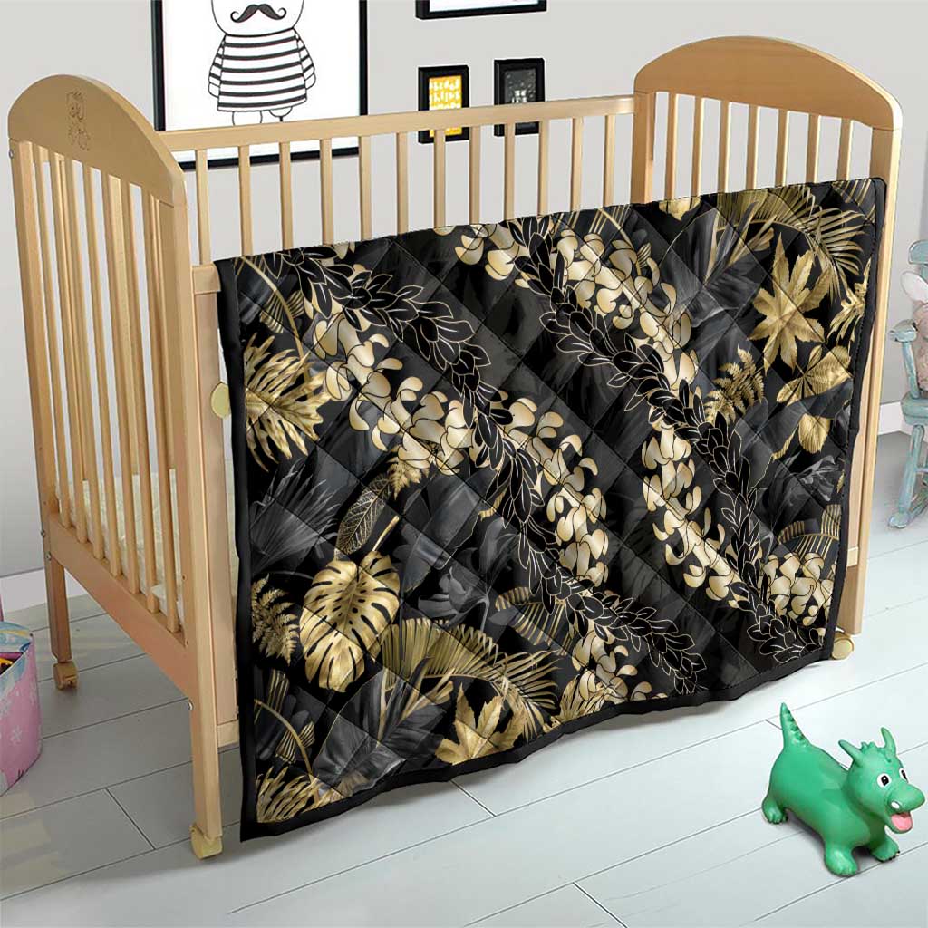 Gold Tropical Leaves Hawaii Mikioi Lei Quilt Luxury Stylized - Polynesian Pride