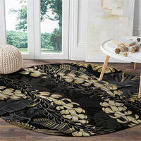 Gold Tropical Leaves Hawaii Mikioi Lei Round Carpet Luxury Stylized - Polynesian Pride
