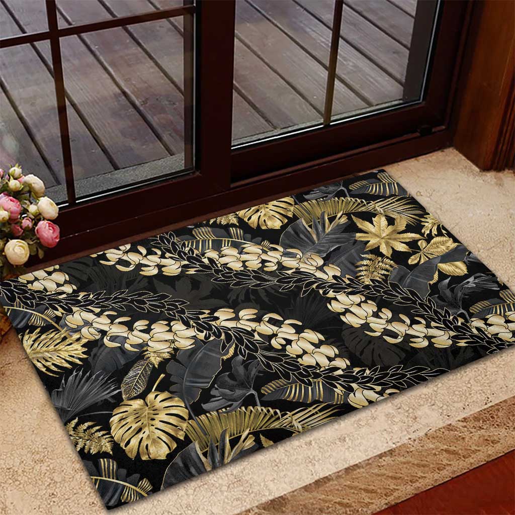 Gold Tropical Leaves Hawaii Mikioi Lei Rubber Doormat Luxury Stylized - Polynesian Pride