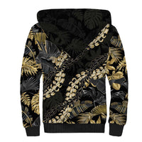 Gold Tropical Leaves Hawaii Mikioi Lei Sherpa Hoodie Luxury Stylized - Polynesian Pride