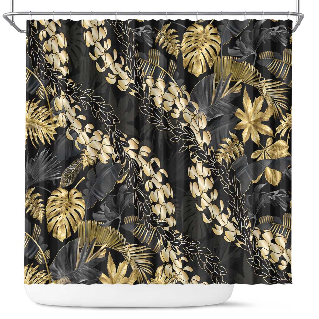Gold Tropical Leaves Hawaii Mikioi Lei Shower Curtain Luxury Stylized - Polynesian Pride