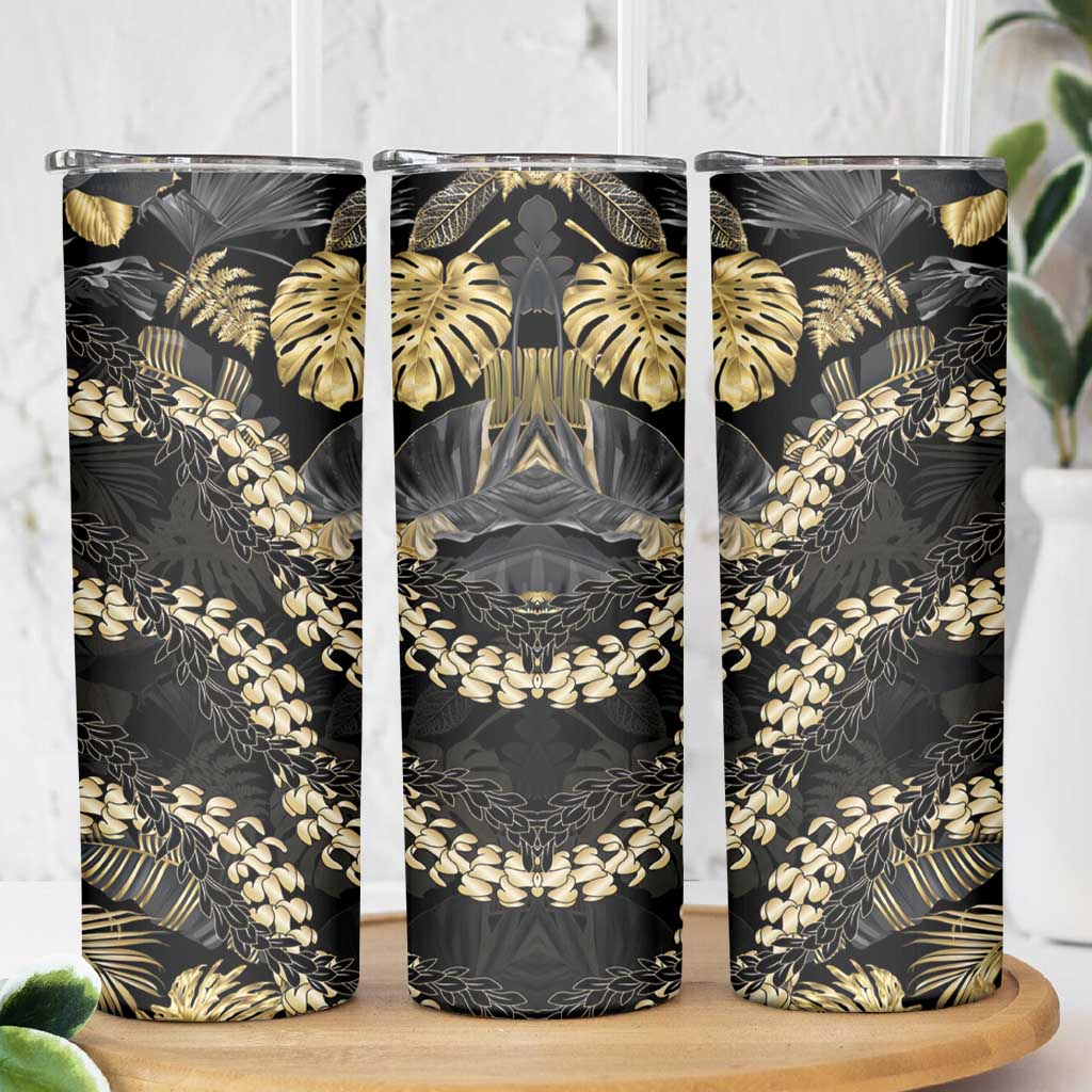 Gold Tropical Leaves Hawaii Mikioi Lei Skinny Tumbler Luxury Stylized - Polynesian Pride